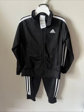 Kids adidas Black Track Jacket and Pants Set with White Stripes